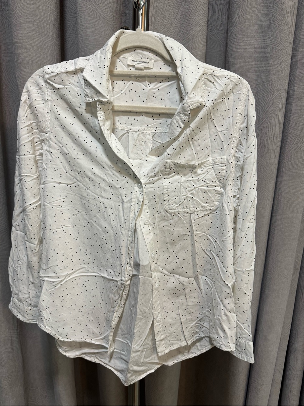 beachlunchlounge White Button-Down Shirt with Black Polka Dots